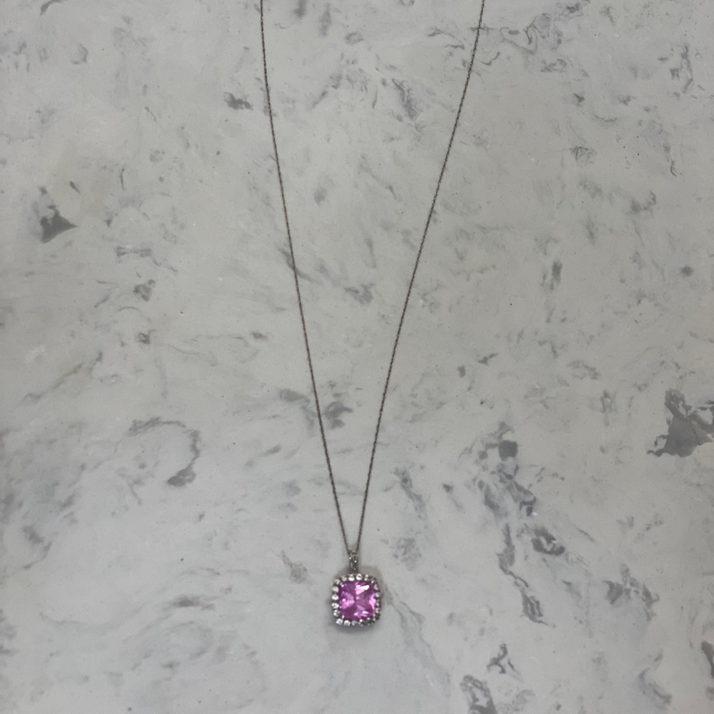 💋Pink Sapphire w. diamond halo necklace - Picture 3 of 7